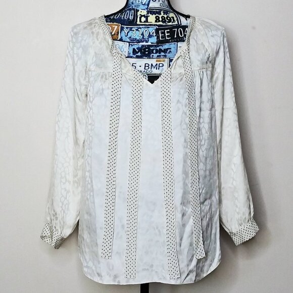 REBECCA TAYLOR Silk Double Front Tie Top Leopard Print Polka Dot Blouse Sz 2 NEW - Picture 2 of 11